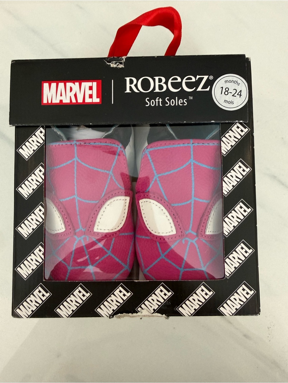 Robeez Soft Soles Bright Pink Marvel Ghost-Spider Leather Baby Shoes